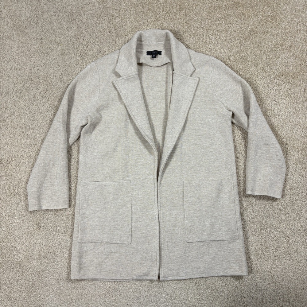 J Crew Beige Tan Open Front Knit Sophie Sweater Blazer Sz XS Cotton Wool Blend